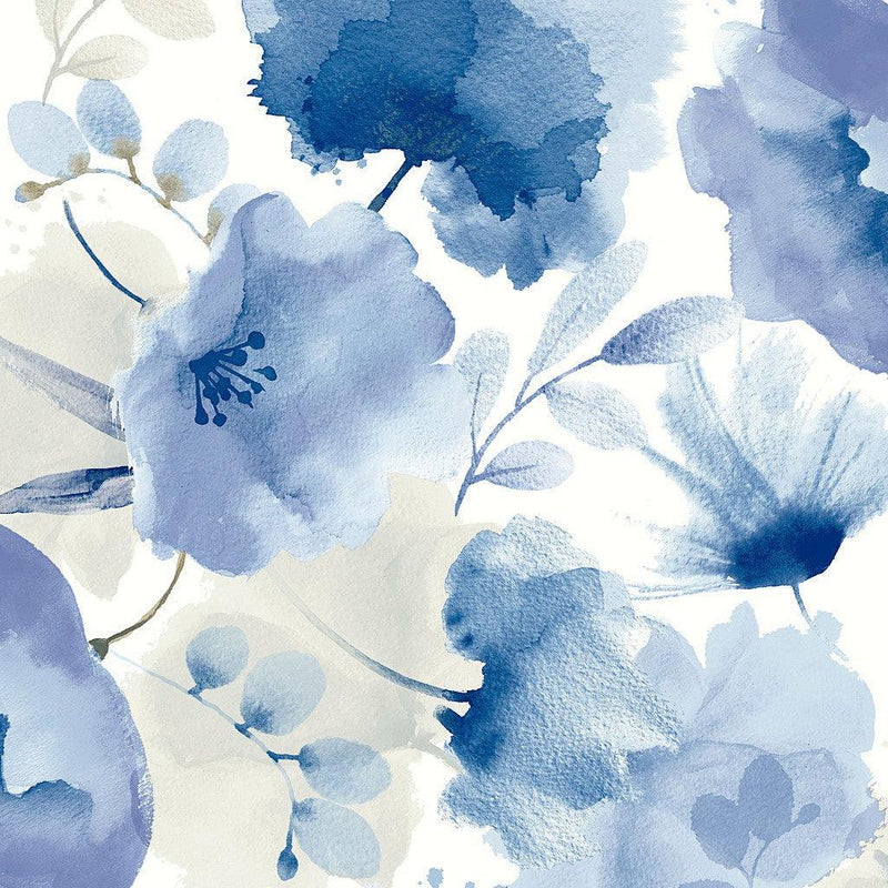 Wallpaper Watercolor Bouquet Wallpaper Sample // Cobalt 8 x 10 