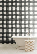 Wallpaper Watercolor Check Wallpaper // Black & White 