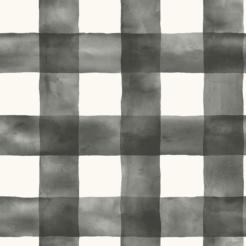 Wallpaper Watercolor Check Wallpaper Sample // Black & White 8 x 10 