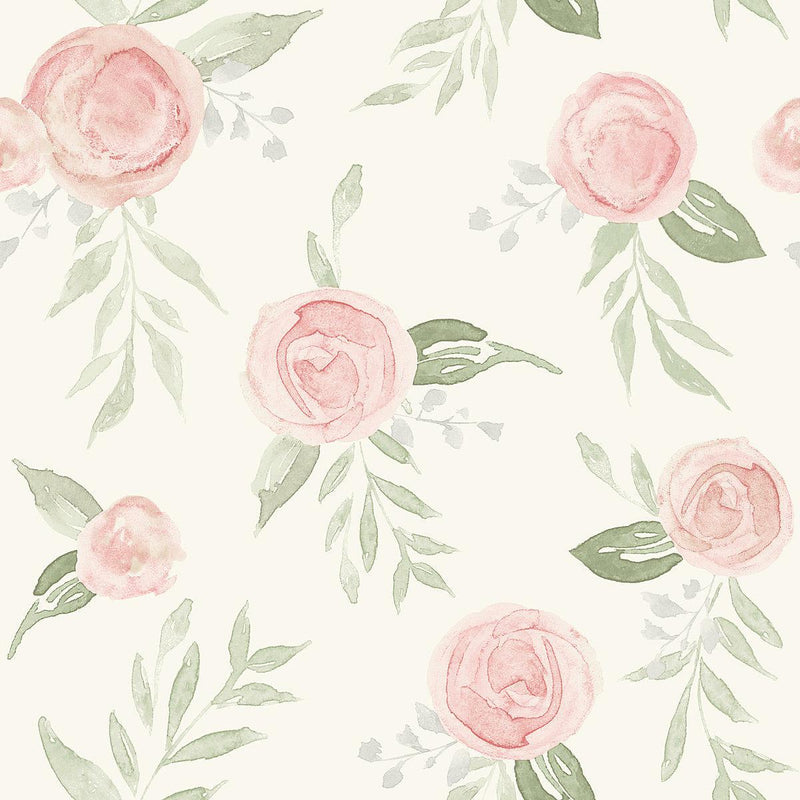 Wallpaper Watercolor Roses Wallpaper Sample // Coral 8 x 10 