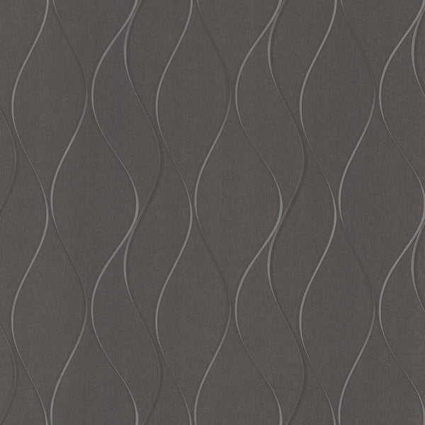 Wallpaper Wavy Stripe Wallpaper // Black Metallic 