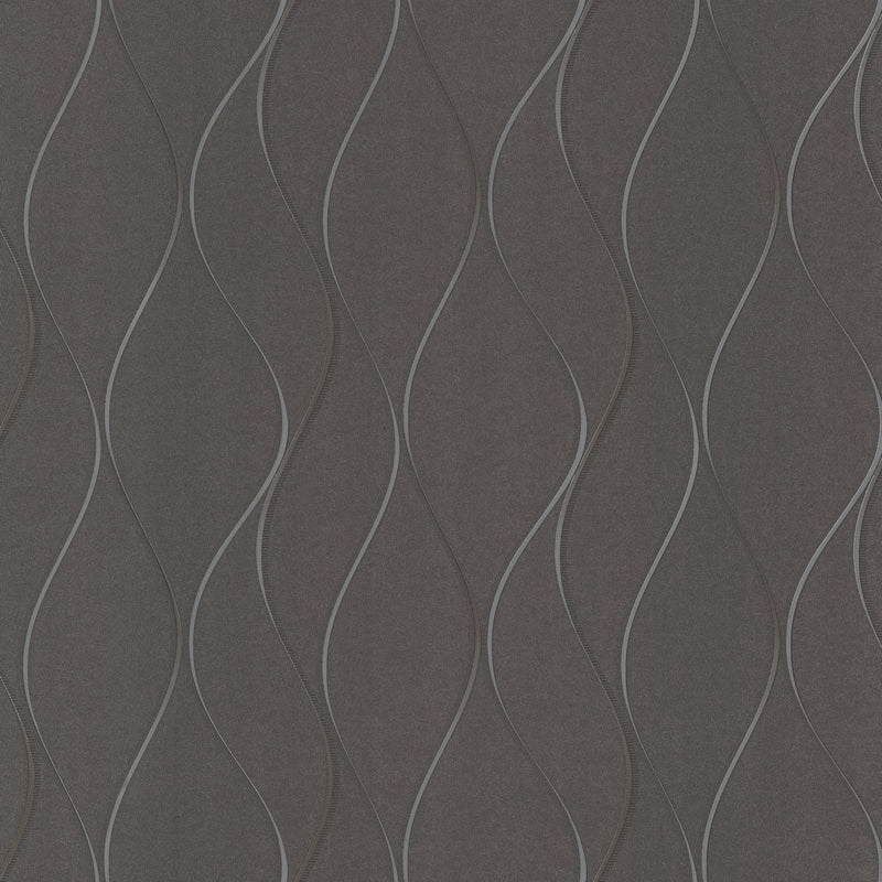 Wallpaper Wavy Stripe Wallpaper // Black Metallic 