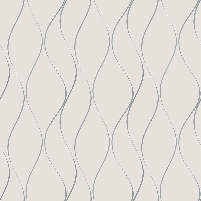 Wallpaper Wavy Stripe Wallpaper // Off White & Silver Metallic 