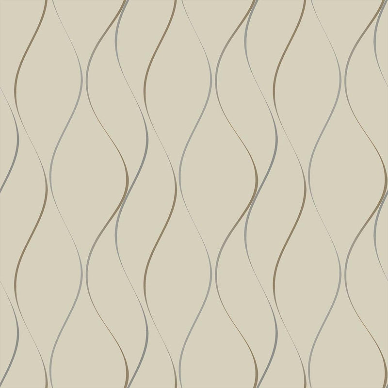Wallpaper Wavy Stripe Wallpaper Sample // Beige Metallic 8 x 10 