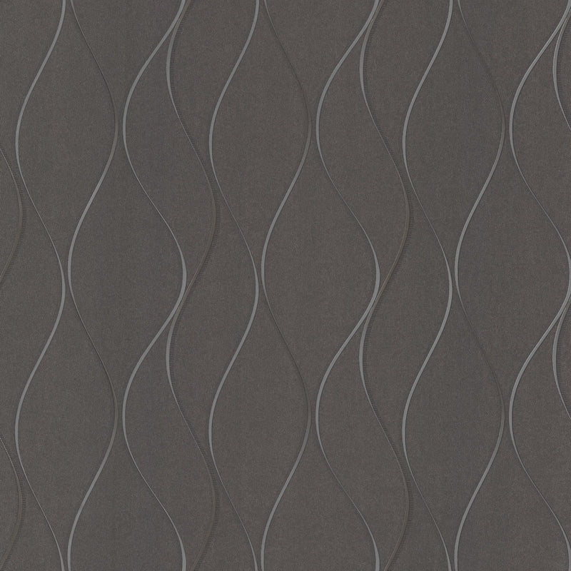 Wallpaper Wavy Stripe Wallpaper Sample // Black Metallic 8 x 10 