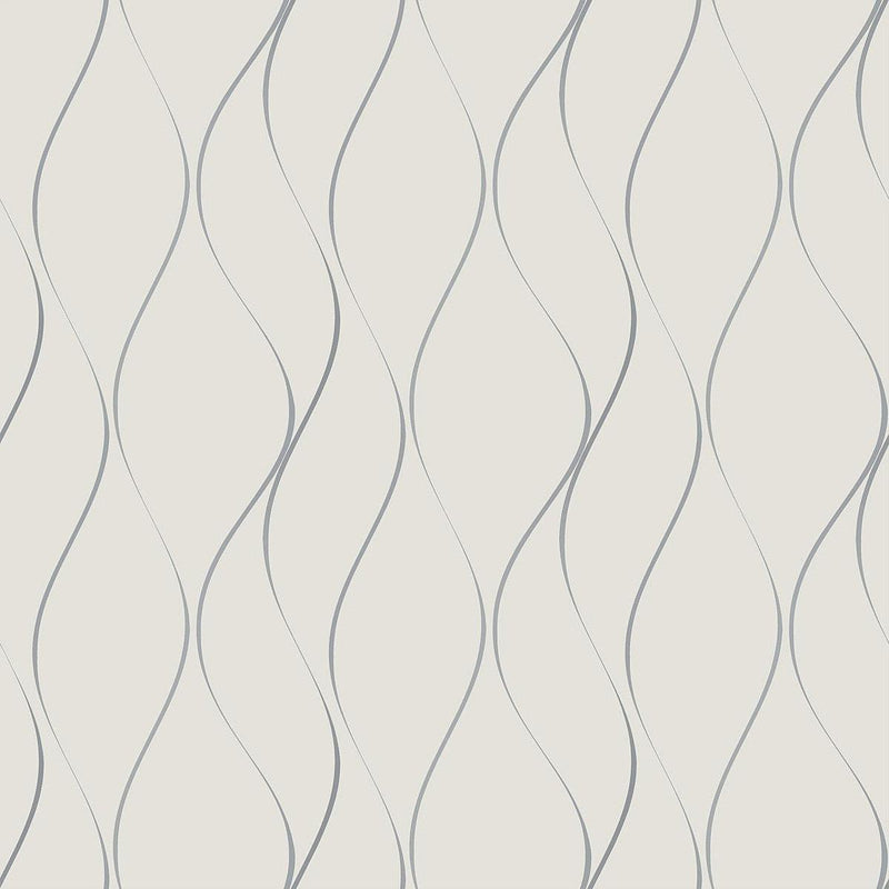 Wallpaper Wavy Stripe Wallpaper Sample // Off White & Silver Metallic 8 x 10 