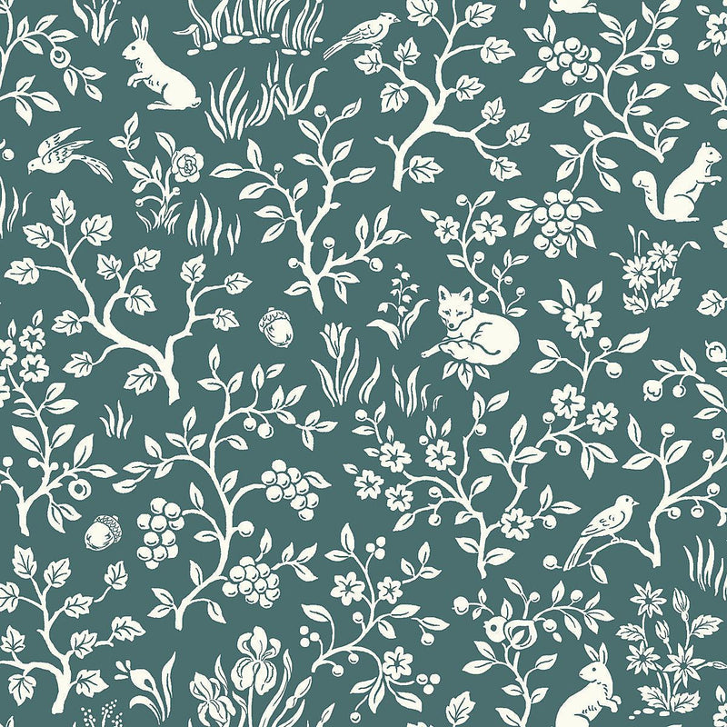Wallpaper Weekends Fox & Hare Wallpaper Sample // Teal 8 x 10 