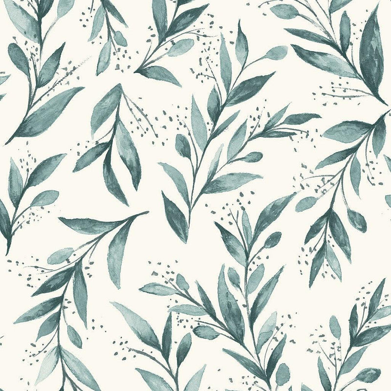Wallpaper Weekends Olive Branch Wallpaper Sample // Teal 8 x 10 