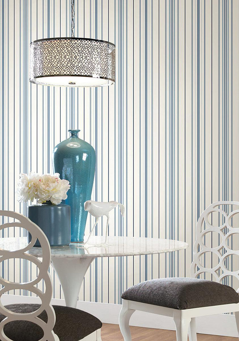 Wallpaper Wide Pinstripe Wallpaper // White & Blue 