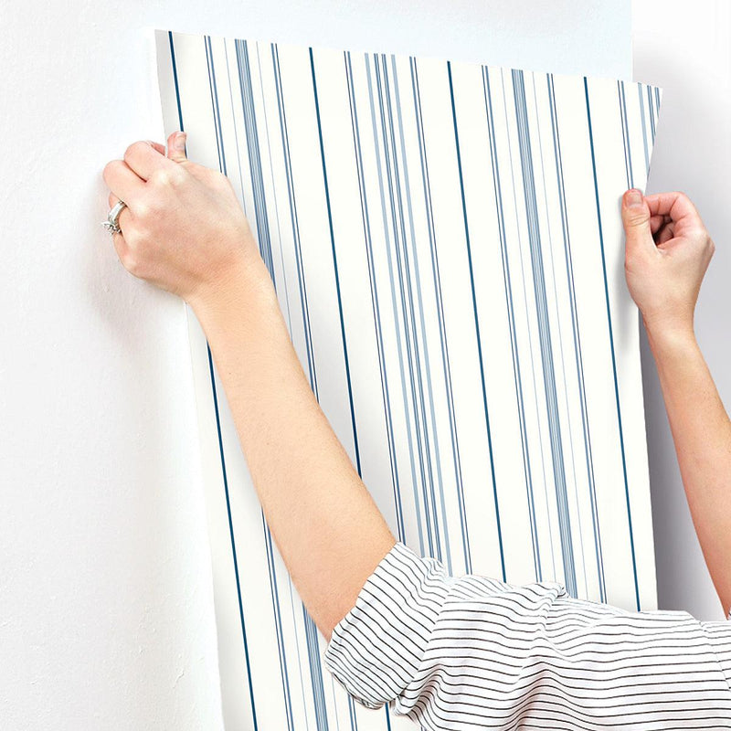 Wallpaper Wide Pinstripe Wallpaper // White & Blue 