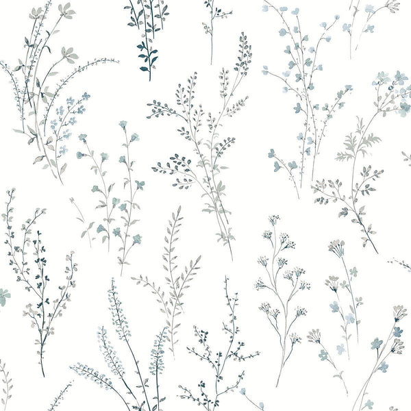 Wallpaper Wildflower Sprigs Wallpaper // Blue & Green 