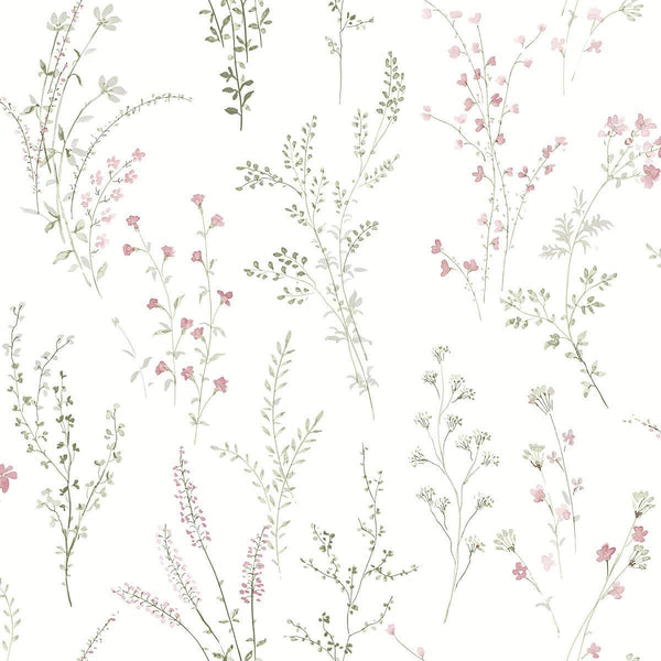 Wallpaper Wildflower Sprigs Wallpaper // Pink & Green 