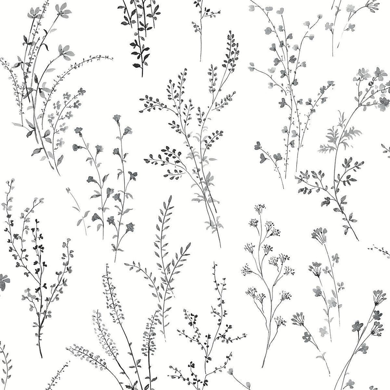 Wallpaper Wildflower Sprigs Wallpaper Sample // Black & White 8 x 10 