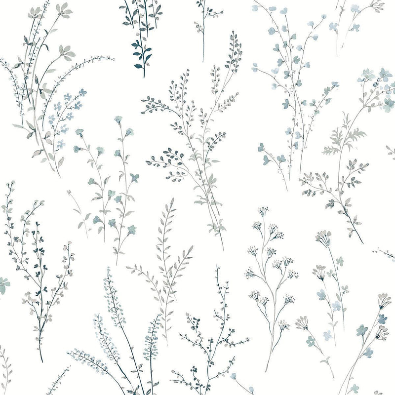 Wallpaper Wildflower Sprigs Wallpaper Sample // Blue & Green 8 x 10 
