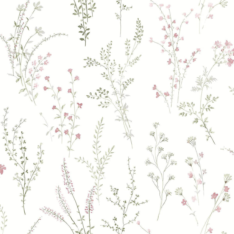 Wallpaper Wildflower Sprigs Wallpaper Sample // Pink & Green 8 x 10 