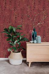 Wallpaper Willow Branches Wallpaper // Red & Black 