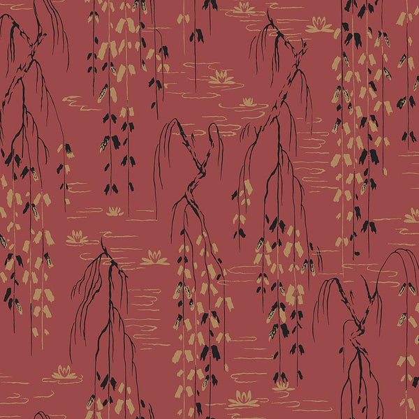 Wallpaper Willow Branches Wallpaper Sample // Red & Black 8 x 10 
