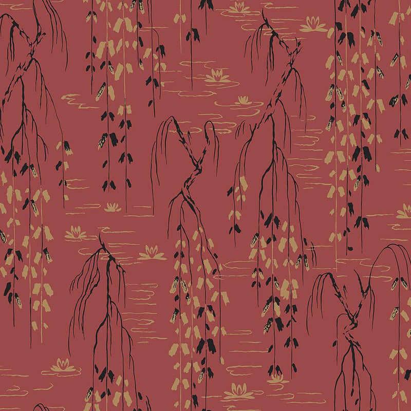 Wallpaper Willow Branches Wallpaper Sample // Red & Black 8 x 10 