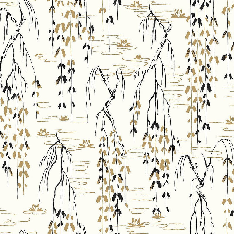 Wallpaper Willow Branches Wallpaper Sample // White & Black 8 x 10 