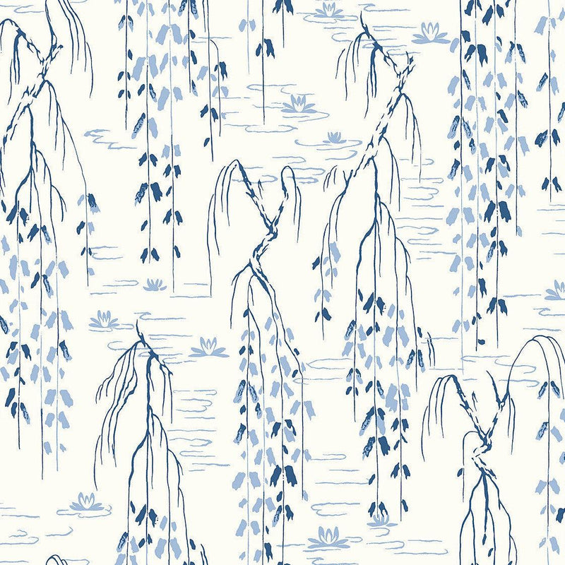 Wallpaper Willow Branches Wallpaper Sample // White & Blue 8 x 10 
