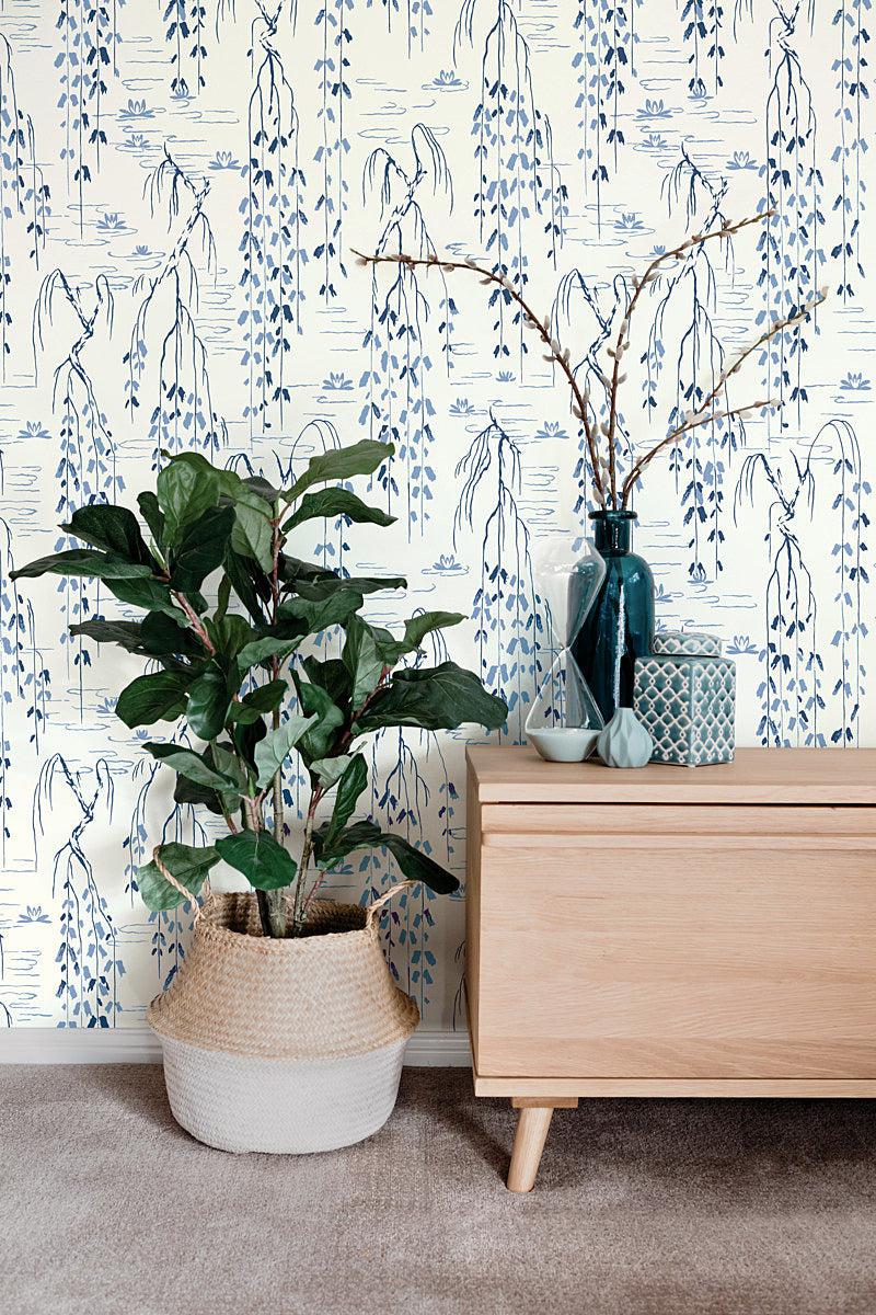 Wallpaper Willow Branches Wallpaper // White & Blue 