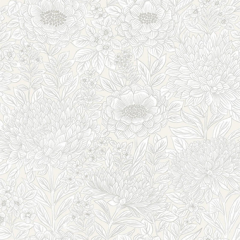 Wallpaper Wood Block Blooms Wallpaper Sample // Cream 8 x 10 