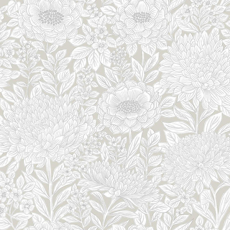 Wallpaper Wood Block Blooms Wallpaper Sample // Taupe & Silver 8 x 10 
