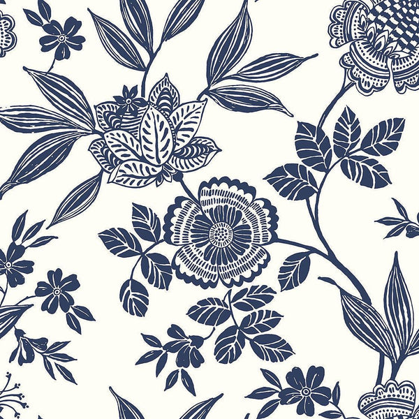 Wallpaper Wood Cut Jacobean Wallpaper // Navy 