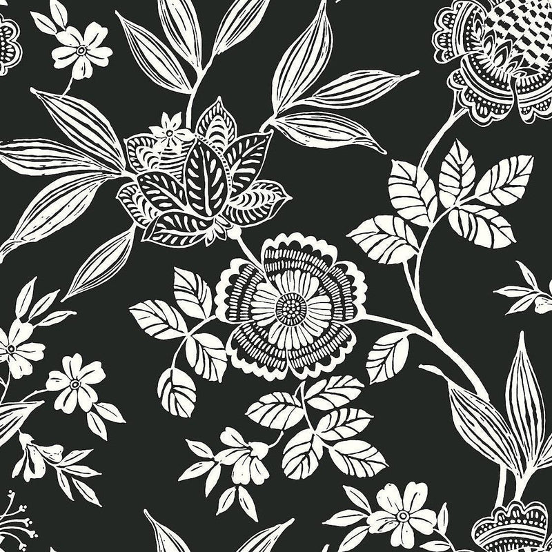 Wallpaper Wood Cut Jacobean Wallpaper Sample // Black & White 8 x 10 