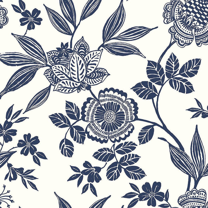 Wallpaper Wood Cut Jacobean Wallpaper Sample // Navy 8 x 10 