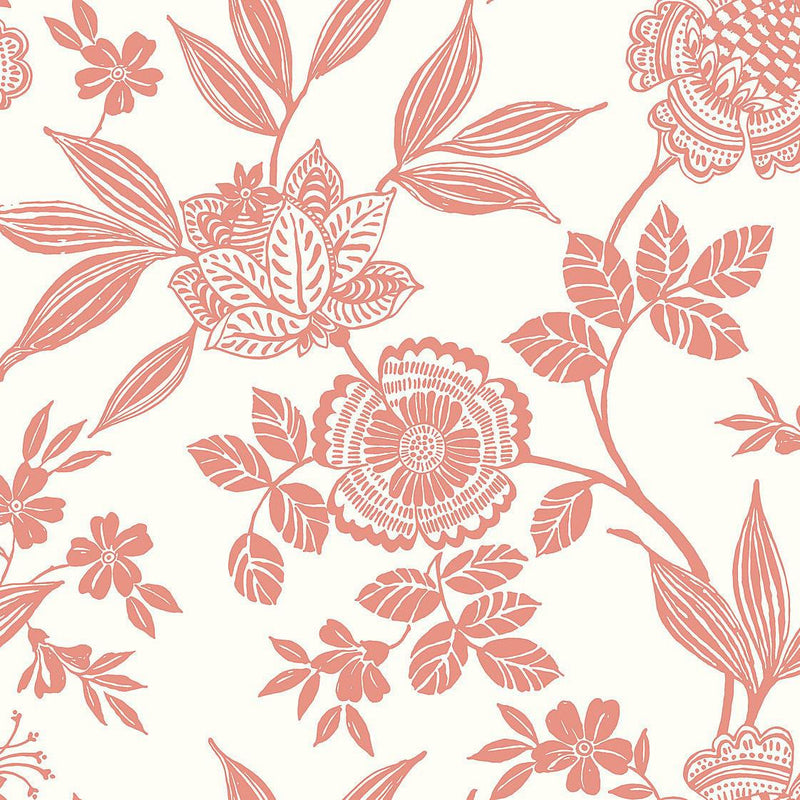 Wallpaper Wood Cut Jacobean Wallpaper Sample // Salmon 8 x 10 