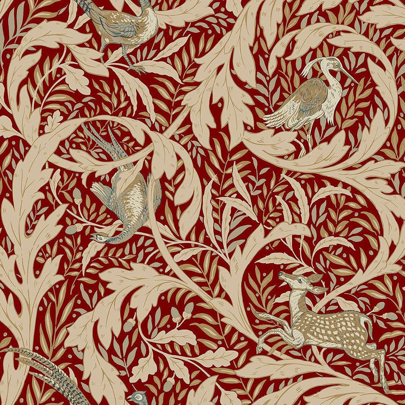 Wallpaper Woodland Tapestry Wallpaper Sample // Red Metallic 8 x 10 