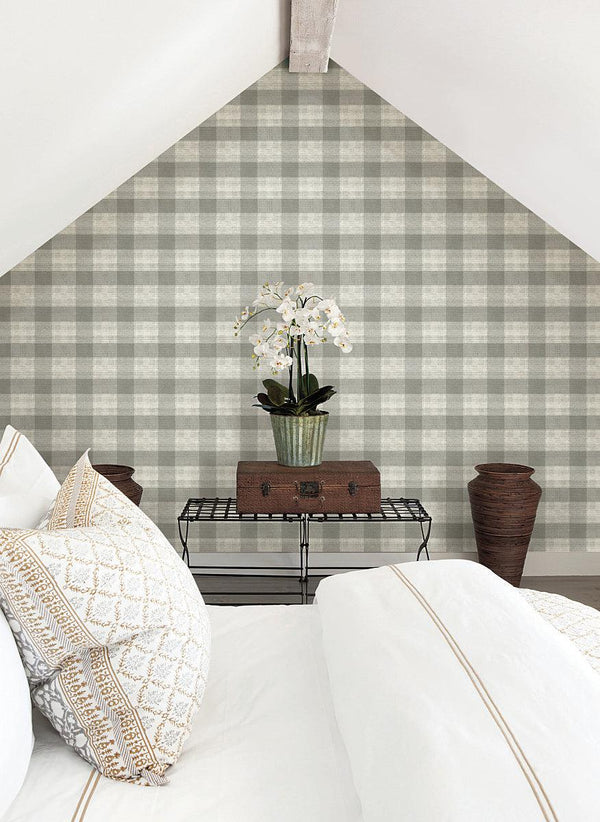 Wallpaper Woven Buffalo Check Wallpaper // Grey 