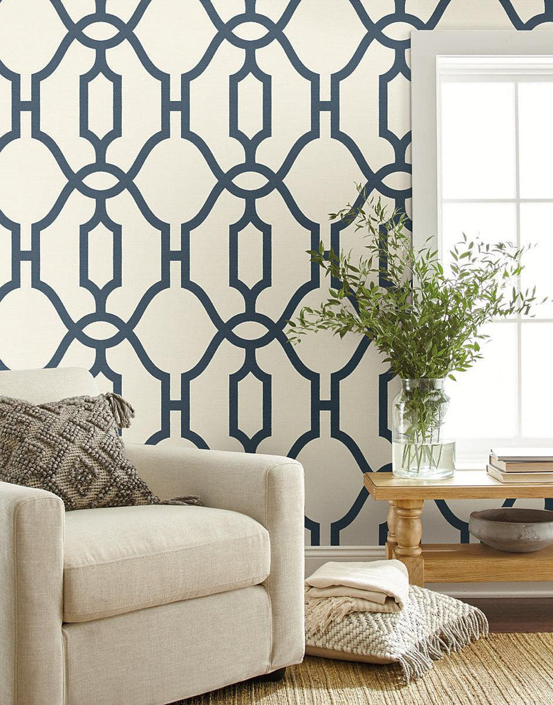 Wallpaper Woven Trellis Wallpaper // Federal Blue 