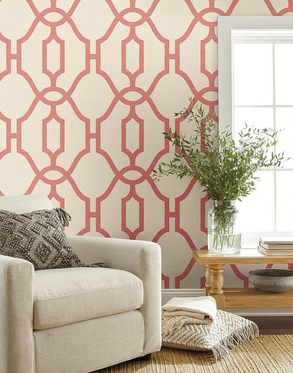 Wallpaper Woven Trellis Wallpaper // Pompian Red 