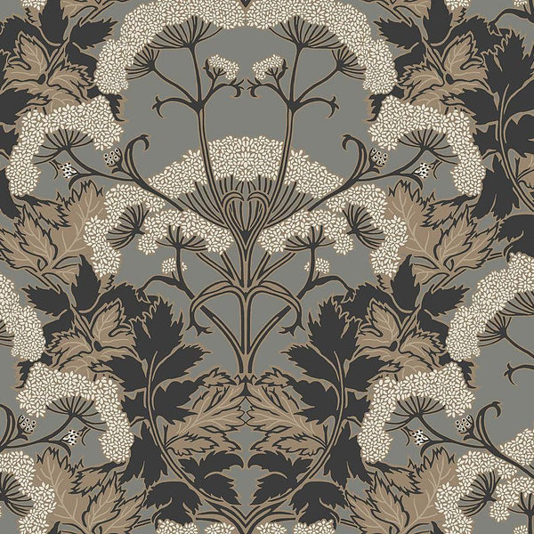 Wallpaper Yarrow Nouveau Wallpaper // Charcoal & Gold 