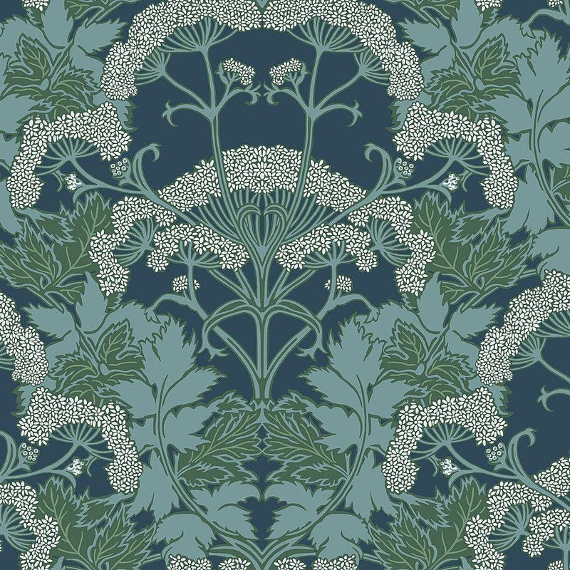 Wallpaper Yarrow Nouveau Wallpaper Sample // Blue & Green 8 x 10 