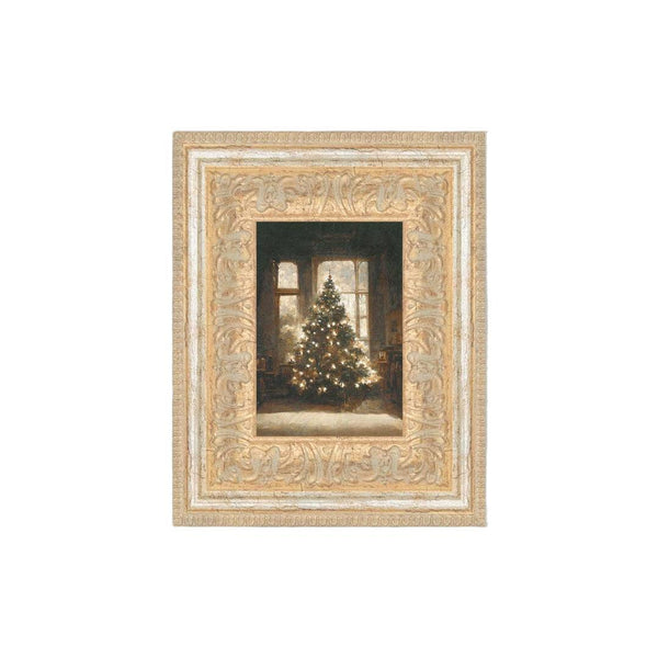 Wall Art Glowing Christmas Tree Framed Antique Art 7x9 