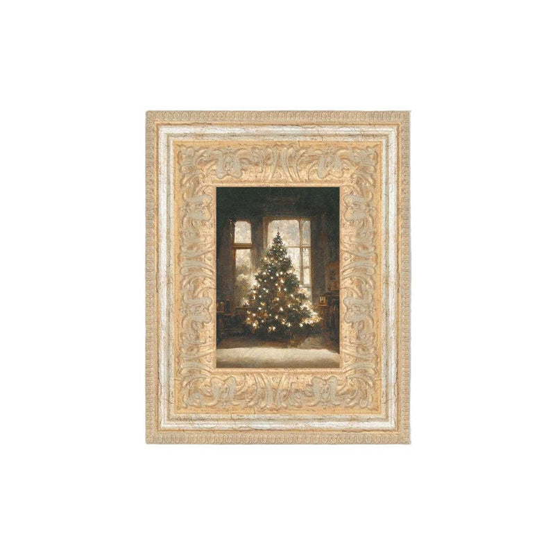 Wall Art Glowing Christmas Tree Framed Antique Art 7x9 
