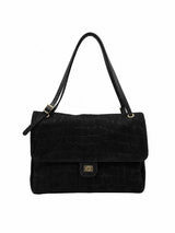  Large Genuine Leather & Suede Croc-Embossed Shoulder Bag, Made in Italy, art. 112783: Taupe 