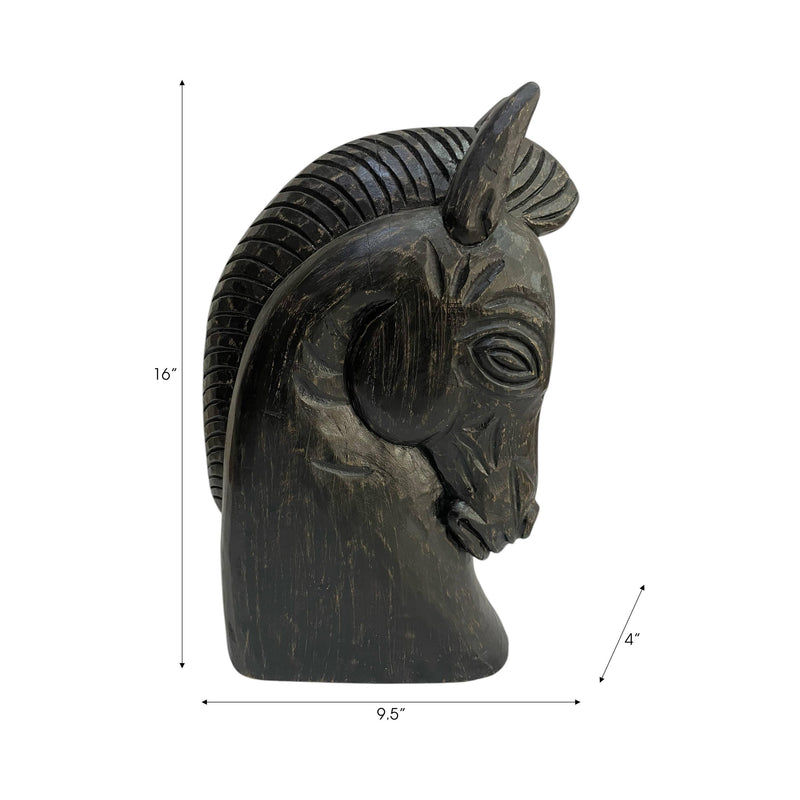  Black Wood Horse Head Sculpture 