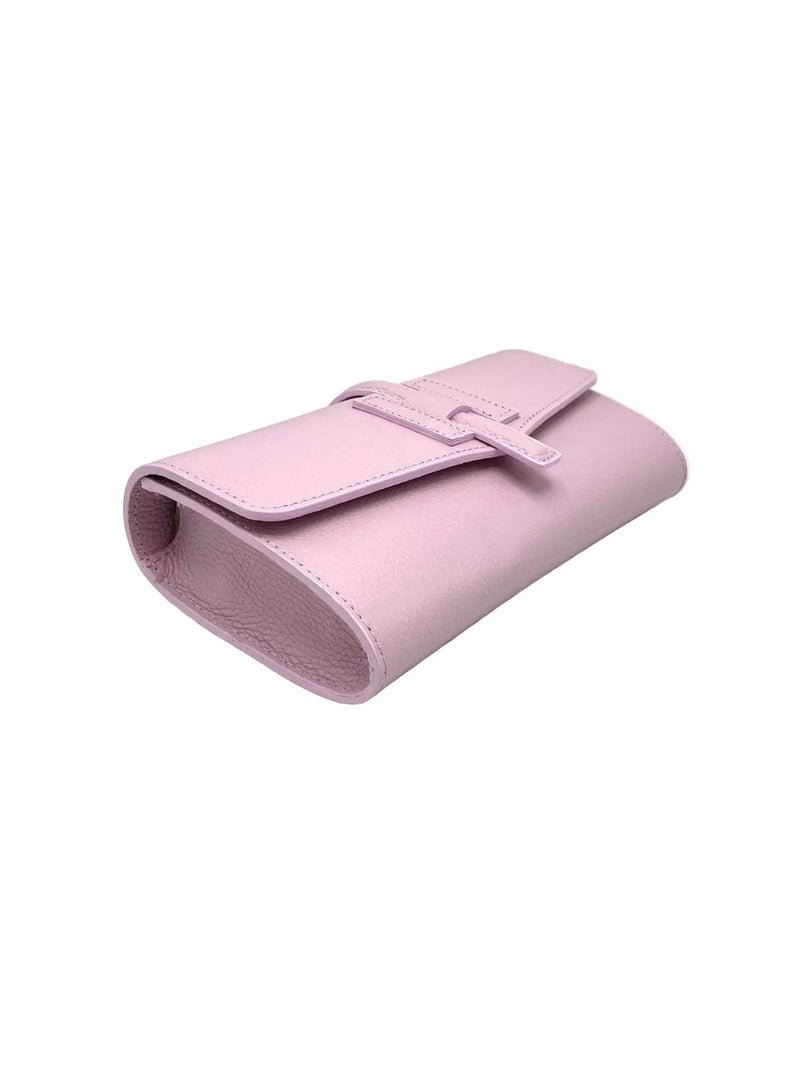 Italian Leather Clutch with Strap // Pink