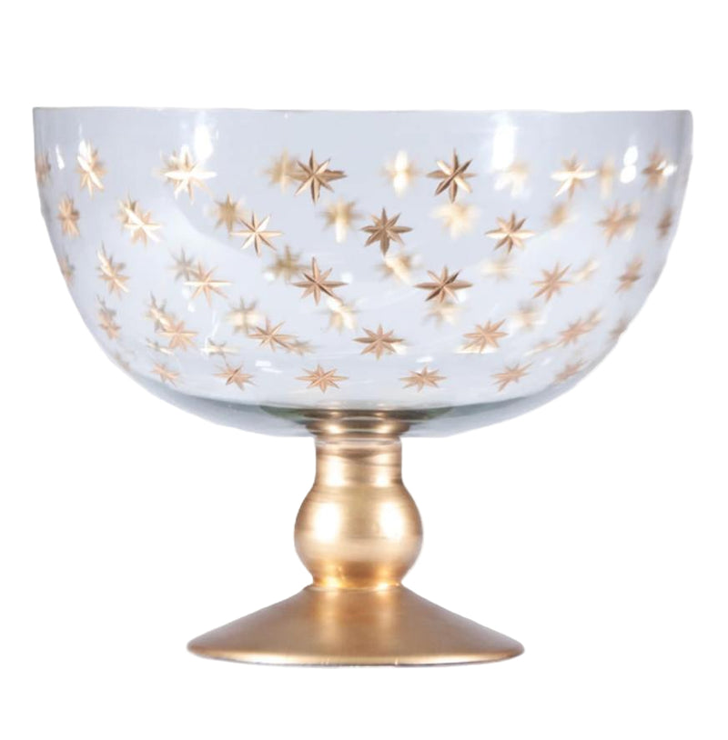 Holiday Decorative Objects Starburst Hand-Painted Etched Glass Footed Bowl 