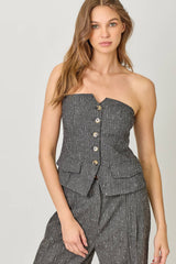  Sparkling Pinstripe Strapless Suit Top 