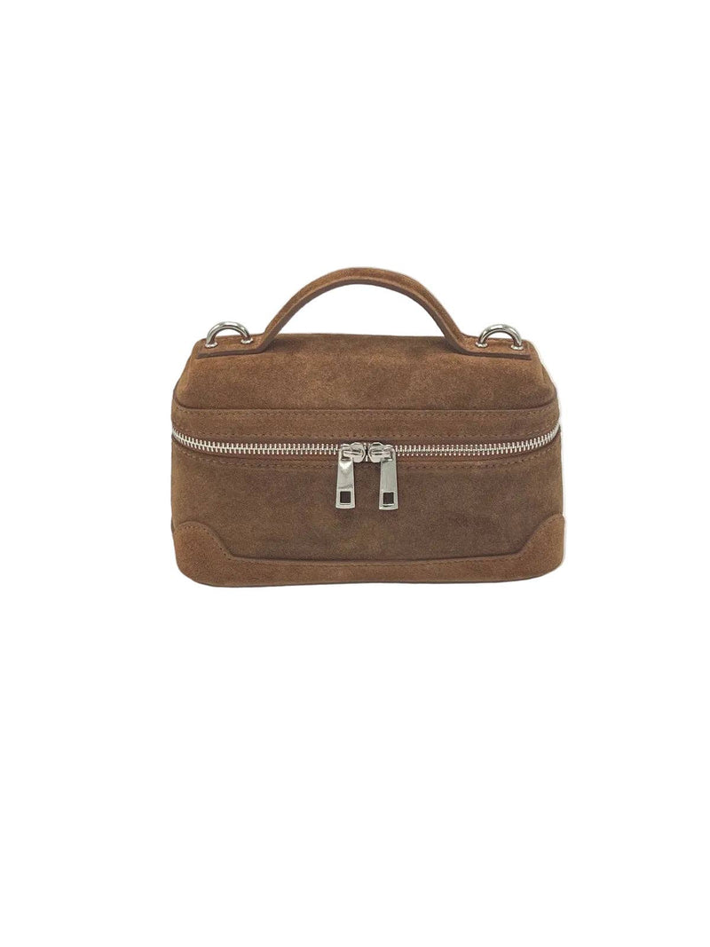  Suede Top Handle Crossbody Bag, Made in Italy, art. 112785: Light Brown 