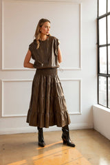  Lorena Tiered Leather Skirt 