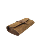 Italian Suede & Leather Clutch with Strap // Camel