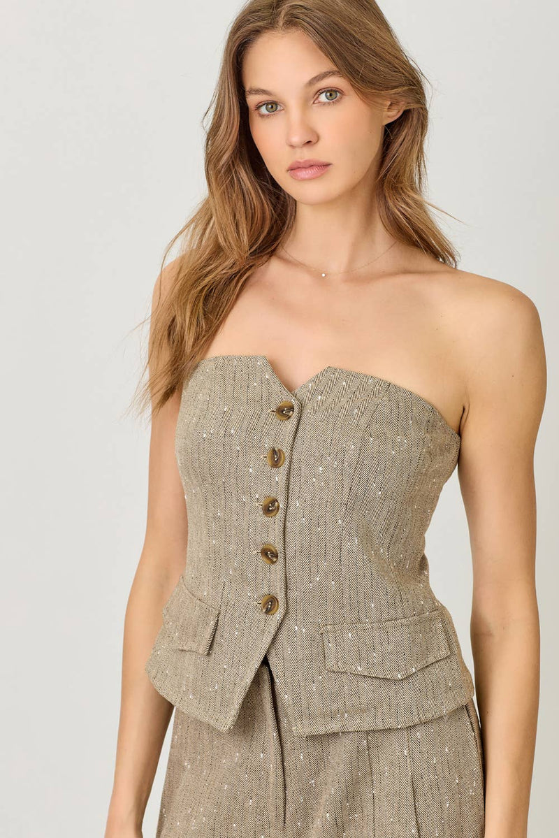  Sparkling Pinstripe Strapless Suit Top 