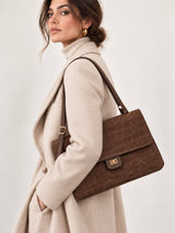 Lifestyle Medium Croc Suede Flap Bag // Dark Brown 