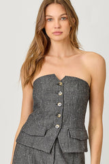  Sparkling Pinstripe Strapless Suit Top 